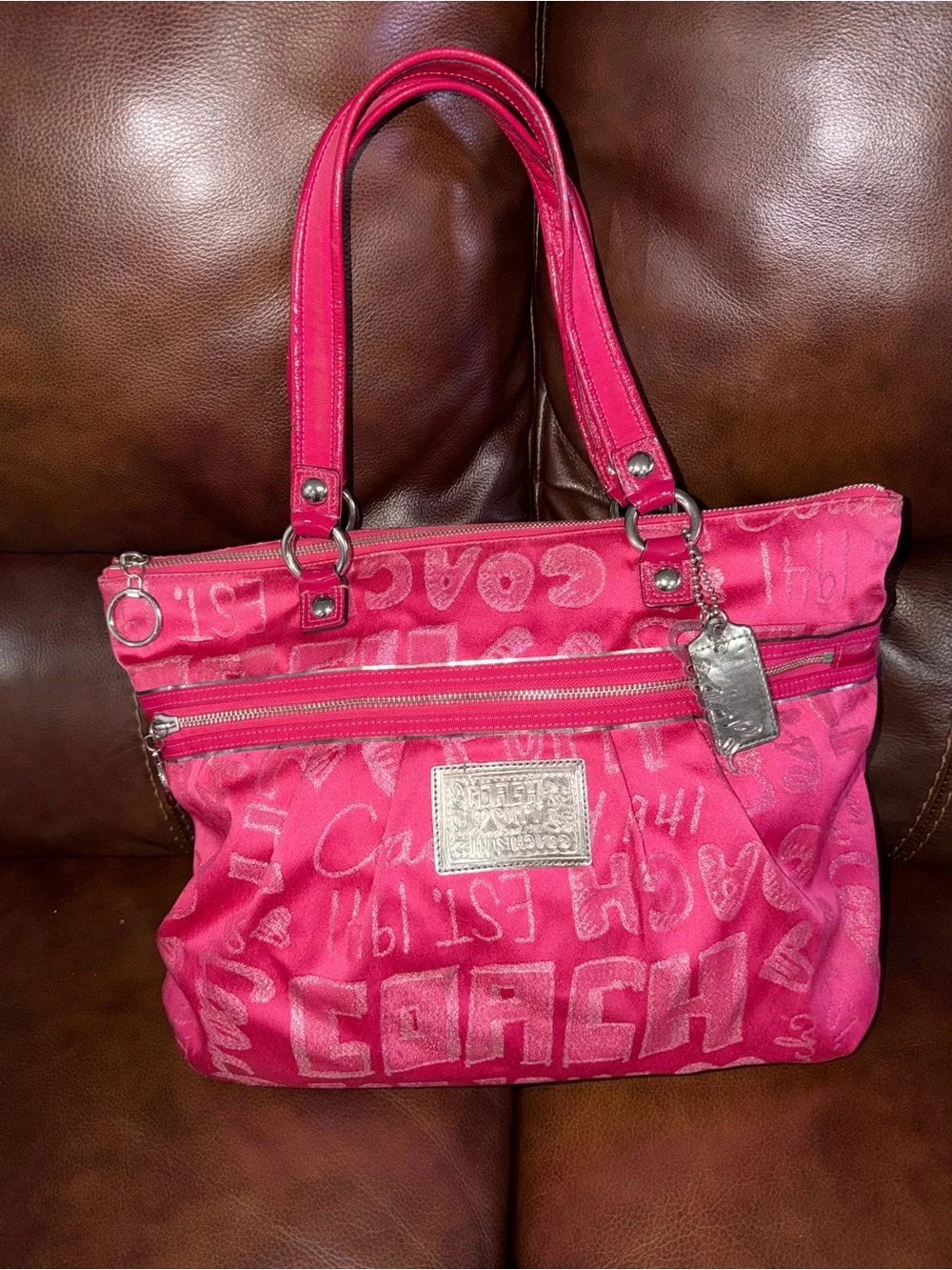 Coach Pink Poppy Storypatch Glam Tote Bag